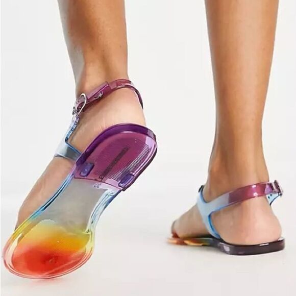 NEW asos London Rebel daisy jelly sandals in rainbow - Picture 4 of 4